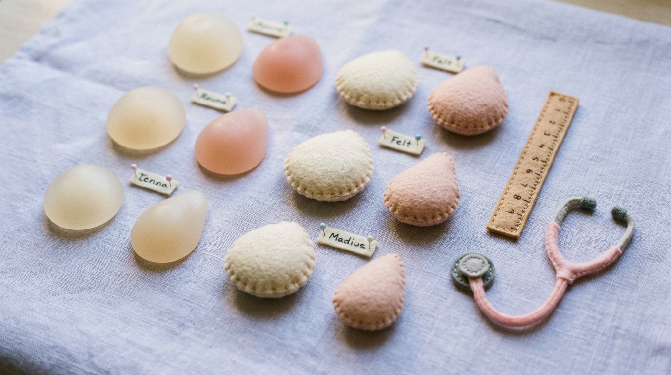 Breast implant options felt craft flat-lay illustration