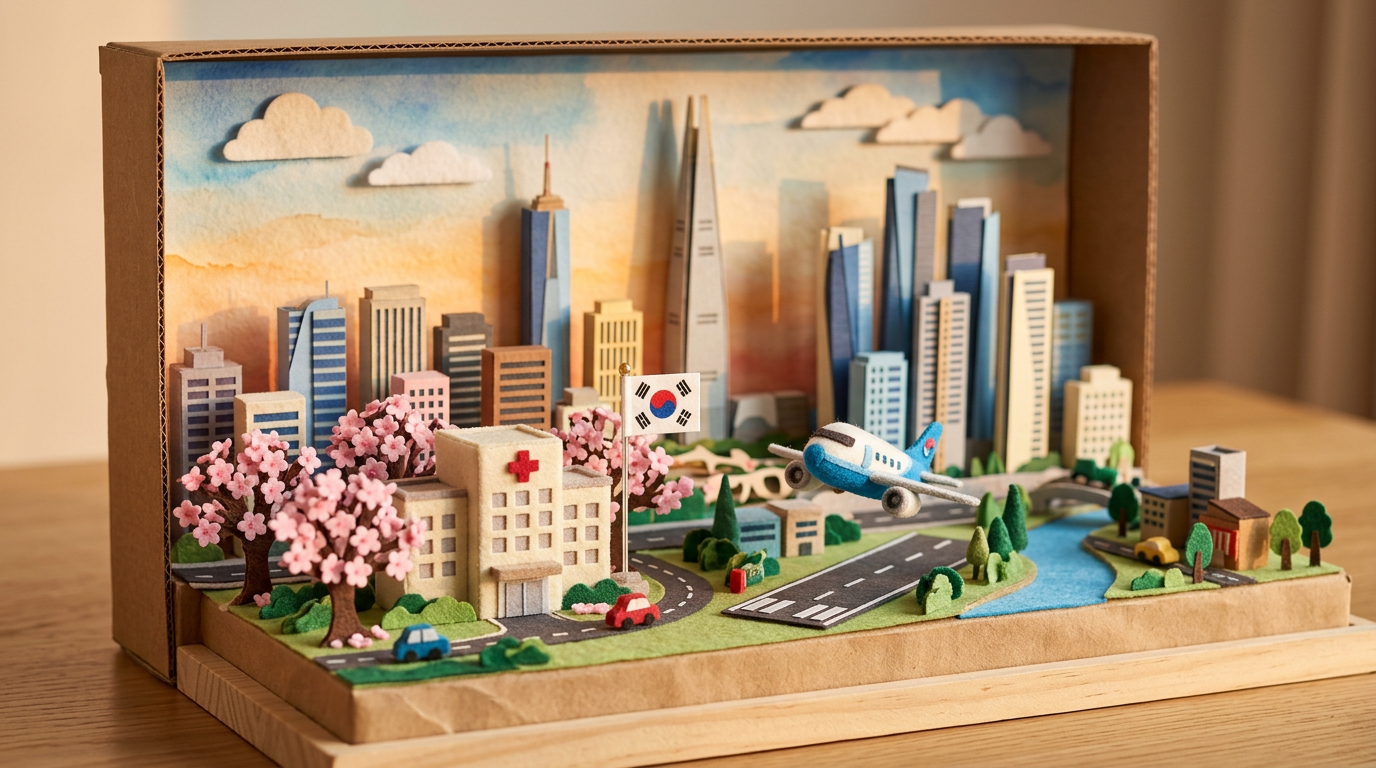 Seoul Gangnam skyline paper craft illustration