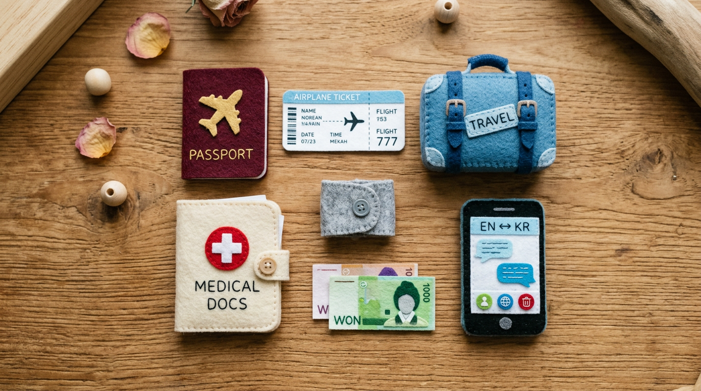 Medical tourism travel essentials felt craft illustration