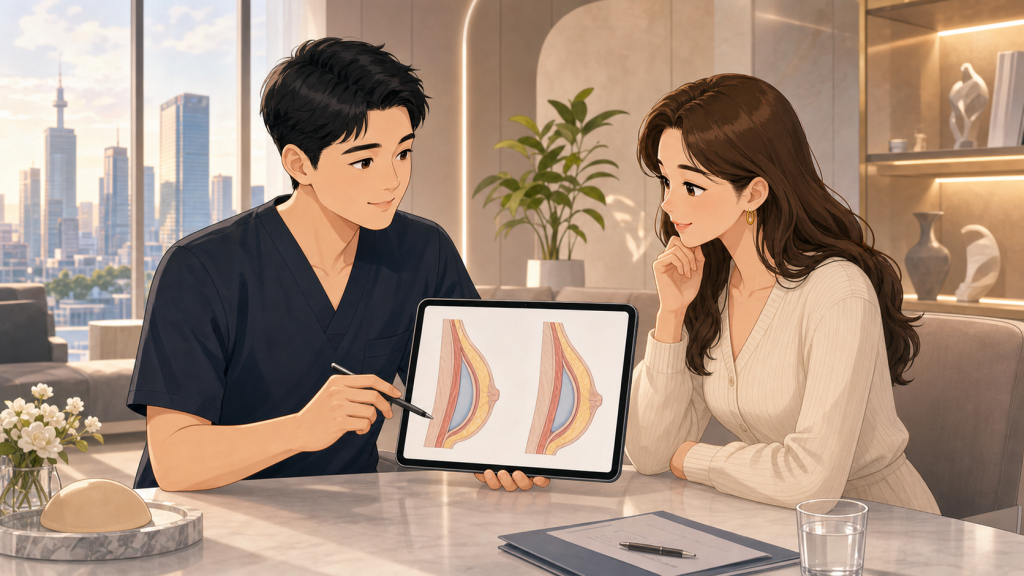 Consultation for breast implant placement in Korea