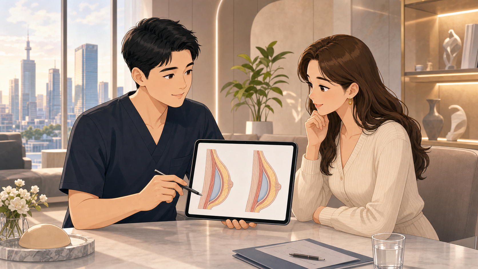 Consultation for breast implant placement in Korea