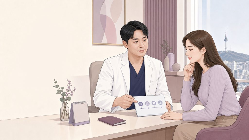 Korean male plastic surgeon planning breast augmentation in Seoul with an international patient