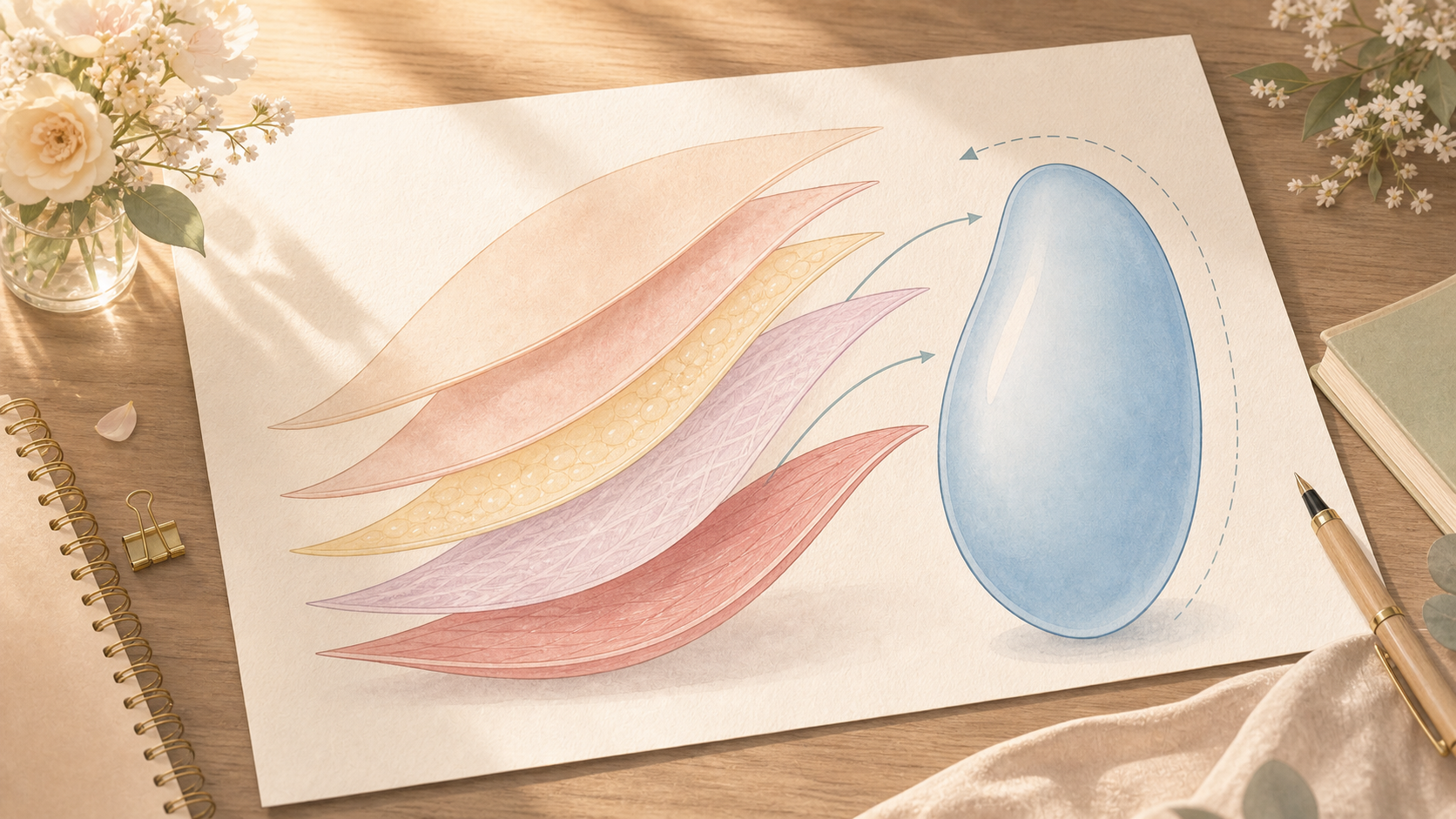 Subfascial breast implant placement illustration