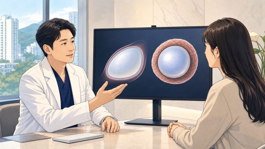 Plastic surgeon discussing capsular contracture revision with a patient in Korea