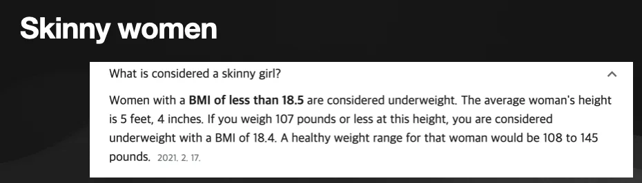 Skinny women BMI conference slide for thin patient breast augmentation