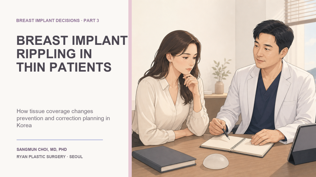 Breast implant rippling consultation for a thin patient at Ryan Plastic Surgery Clinic in Seoul