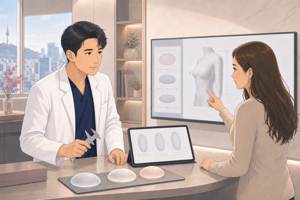 Planning scene comparing subglandular and subfascial Motiva Preservé placement